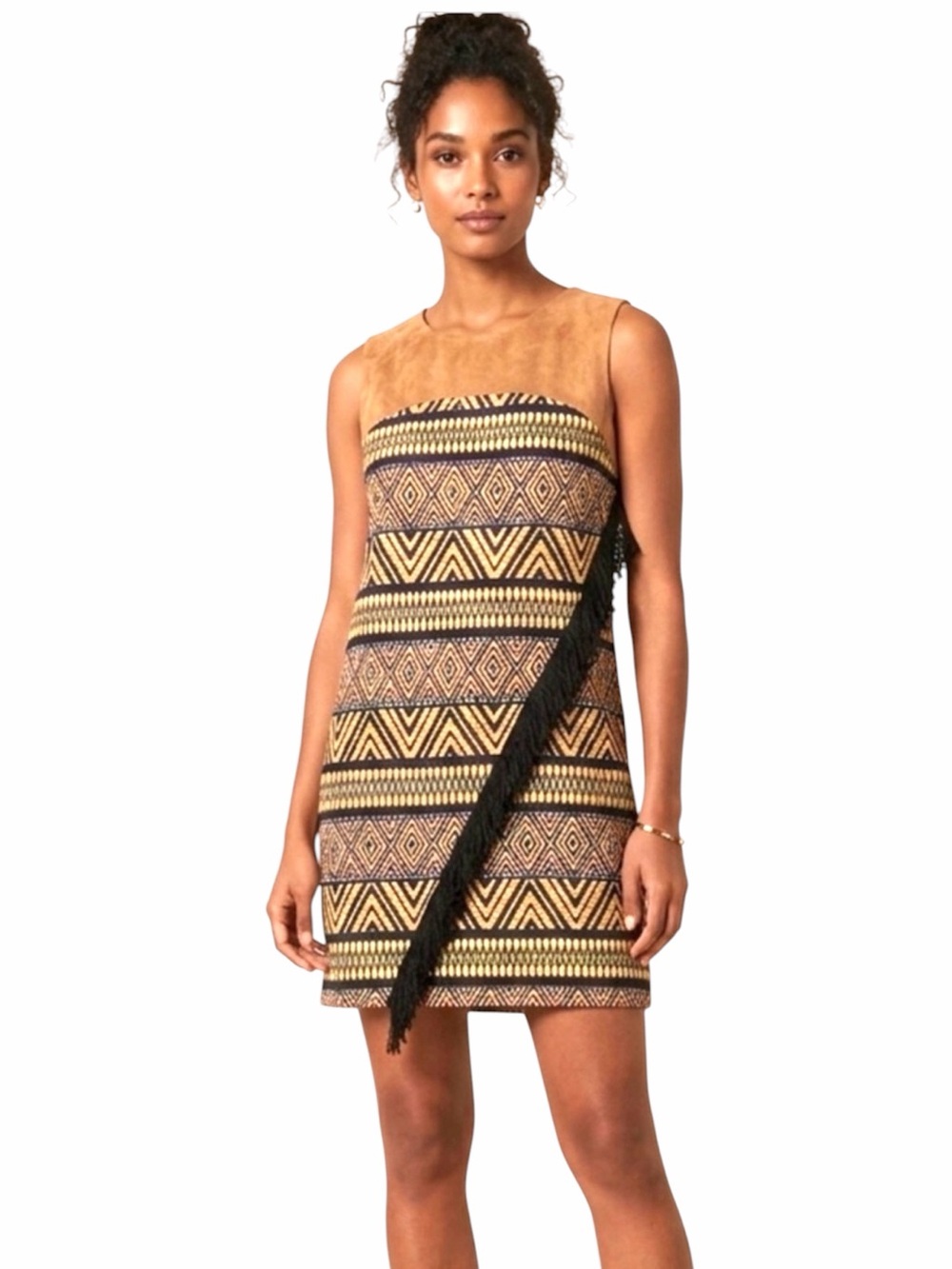 #Allisonnewyork  #BohoChic #TribalPrint #ShiftDress #FringeDetail #dress
